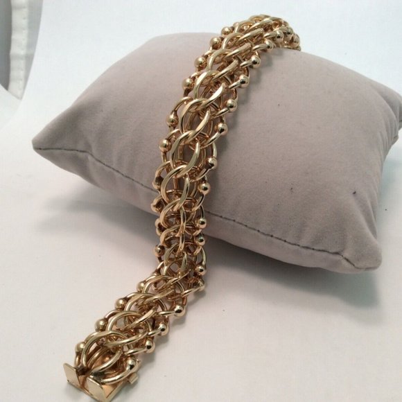 Impressed Jewelry Jewelry - 14K Yellow Real Solid Gold 68.1gr Vintage 18mm Triple Circle Link Charm Bracelet